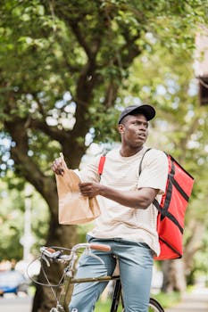 Deliveryman with Red Backpack