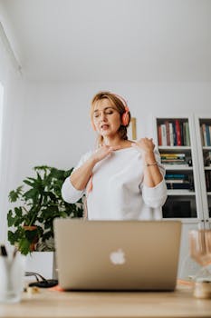 Woman Talking on Video Call with Headphones on