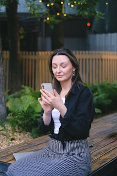 Woman using a Smartphone while Sitting on a Bench